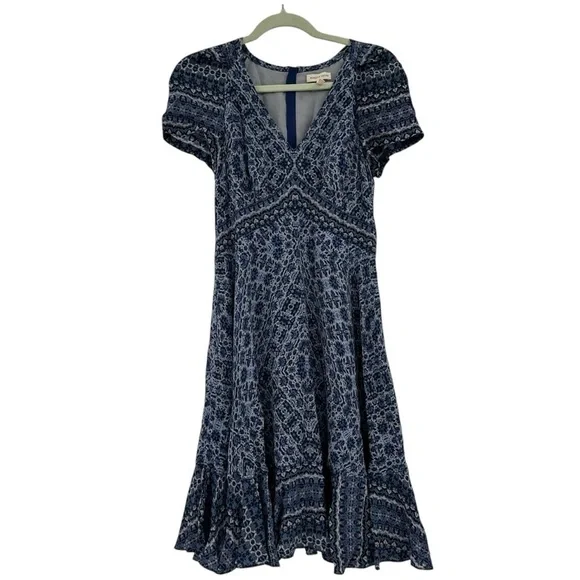 Rebecca Taylor Short Sleeve Tangier Paisley Dress Size 2 100% Silk - Picture 3 of 7